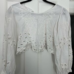 Free People White Embroidered Cropped Peasant Blouse